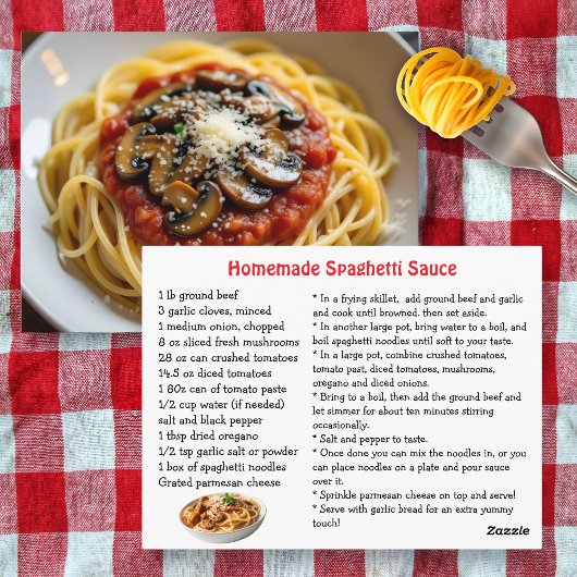 Spaghetti-Sauce-Rezept Postkarte