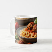 Spaghetti und Fleischbällchen auf Teller Kaffeetasse (Vorderseite Links)