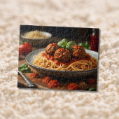 Spaghetti und Fleischbällchen auf Teller Puzzle