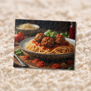 Spaghetti und Fleischbällchen auf Teller Puzzle