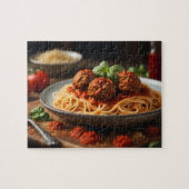 Spaghetti und Fleischbällchen auf Teller Puzzle (Horizontal)