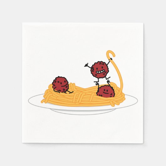 Spaghetti und Fleischbällchen Nudeln italienische Serviette (Vorderseite)