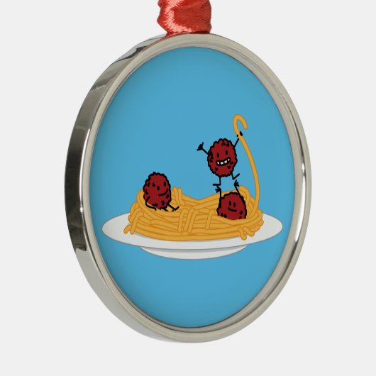 Spaghetti- und Fleischklöschenteigwarennudeln Silbernes Ornament (Rechts)