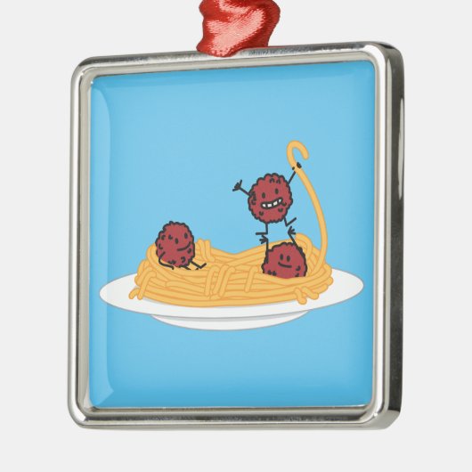 Spaghetti- und Fleischklöschenteigwarennudeln Silbernes Ornament (Links)