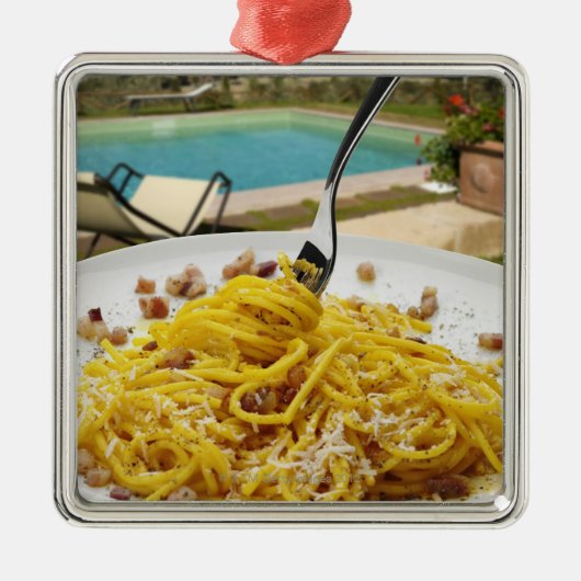 Spaghettis Carbonara Ornament Aus Metall (Vorne)