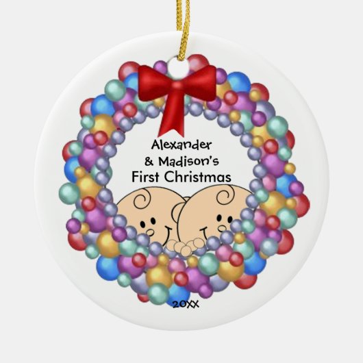 Spähen der ersten Verzierung des Zwillings-Babys Keramikornament (Vorne)
