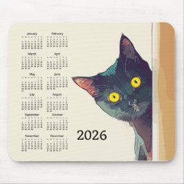 Spähende Katze 2026 Kalender-Mauspad Mousepad
