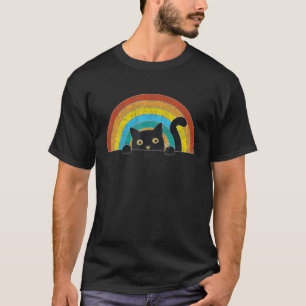 Spähende Katze Vintage Sonnenuntergangsstil Retro- T-Shirt