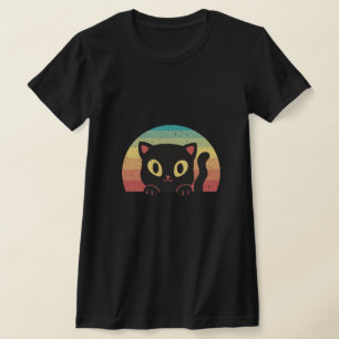 Spähende schwarze Katze – Retro-70er-Jahre-Sonnenu T-Shirt