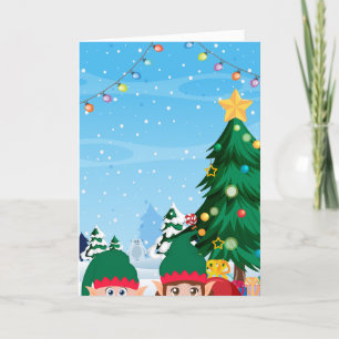 Spähende Weihnachtselfen  Feiertagskarte