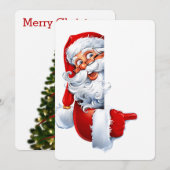 Spähender Weihnachtsmann – Festliche Weihnachtsgra Einladung (Vorne/Hinten)