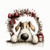 Spähender Welpe & Weihnachtskranz Feiertagskarte