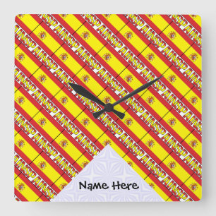 Spain and Spanish Flag Tiled with Your Name Quadratische Wanduhr