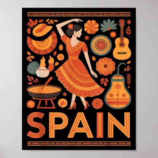 Spain funny spanish culture flamenco guitar paella poster (Vorne)