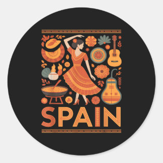 Spain funny spanish culture flamenco guitar paella runder aufkleber