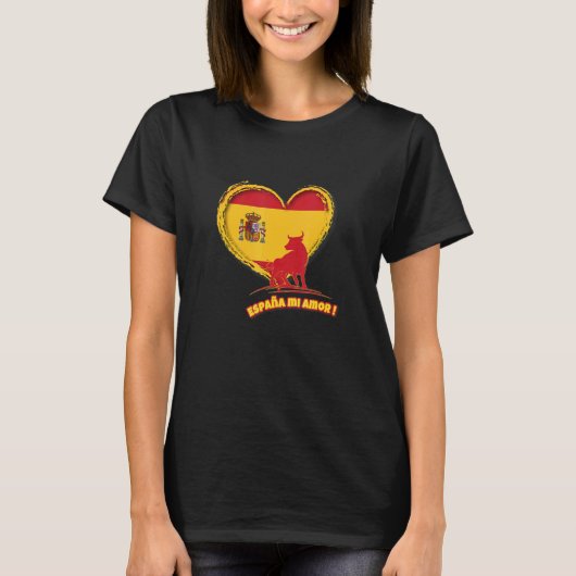 Spain mi amor with heart flag and bull T-Shirt (Vorderseite)