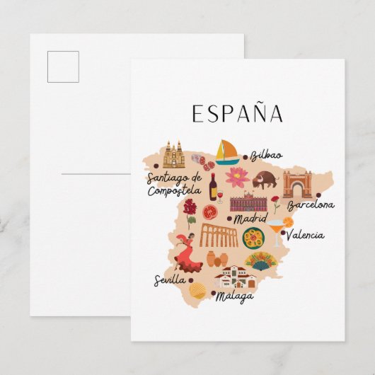 Spain travel map postkarte (Vorne/Hinten)