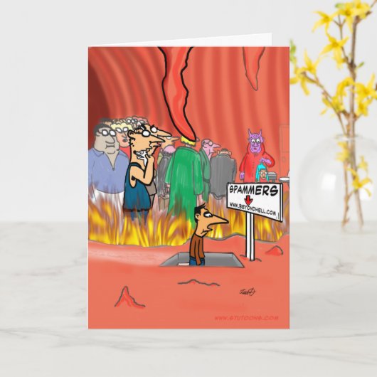 Spammer in Hell Cartoon - Funny Birthday Karte (Gelbe Blume)