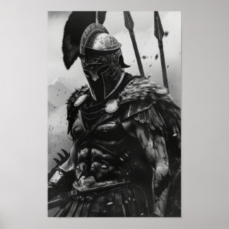 Span Warrior in Black and White Armor Poster