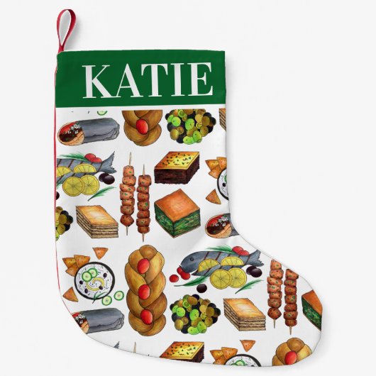 Spanakopita Moussaka Baklava Griechisch Food Print Kleiner Weihnachtsstrumpf (Vorderseite)