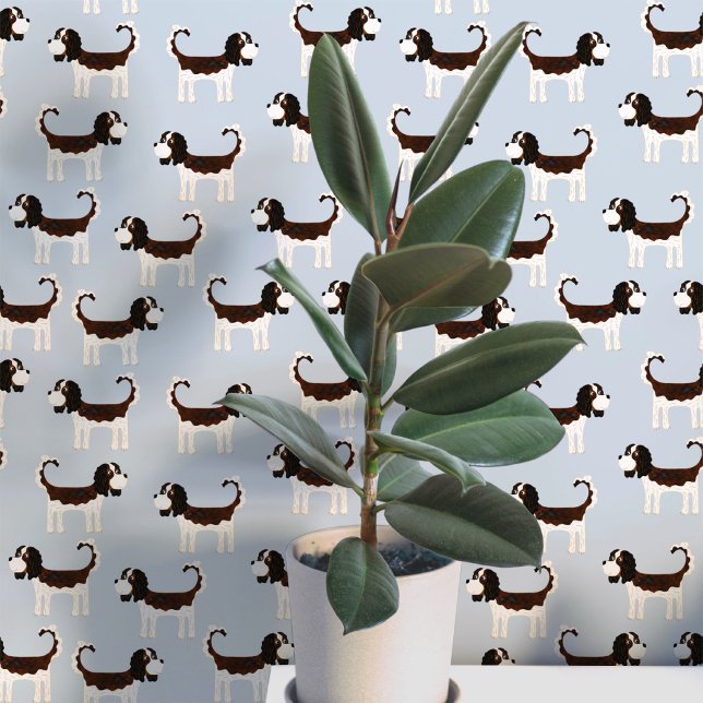 Spaniel Dog Pattern Tapete (Cute Cavalier King Charles Spaniel dog peel and stick wallpaper)