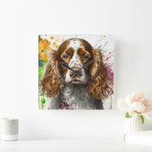 Spaniel Dog Quadratische Wanduhr (Zuhause)