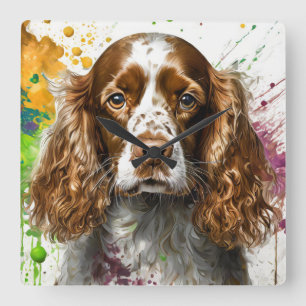 Spaniel Dog Quadratische Wanduhr