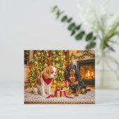 Spaniel-Duo an gemütlichem Weihnachtsbaum Postkarte (Stehend Vorderseite)
