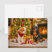 Spaniel-Duo an gemütlichem Weihnachtsbaum Postkarte (Vorne/Hinten)