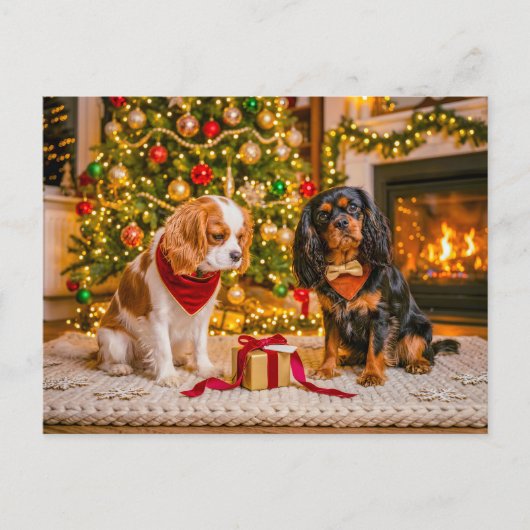 Spaniel-Duo an gemütlichem Weihnachtsbaum Postkarte (Vorderseite)