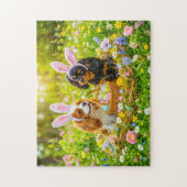Spaniel-Duo im Osternest auf einer Wiese Puzzle (Vertikal)