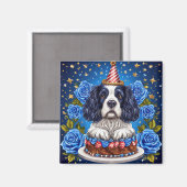 Spaniel Hund feiert Geburtstag mit festlicher Hut Magnet (Vorderseite/Rückseite)