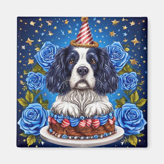 Spaniel Hund feiert Geburtstag mit festlicher Hut Magnet (Vorne)