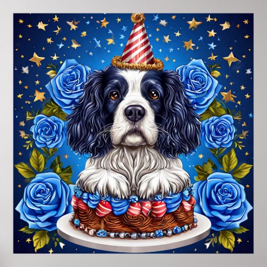 Spaniel Hund feiert Geburtstag mit festlicher Hut Poster (Vorne)