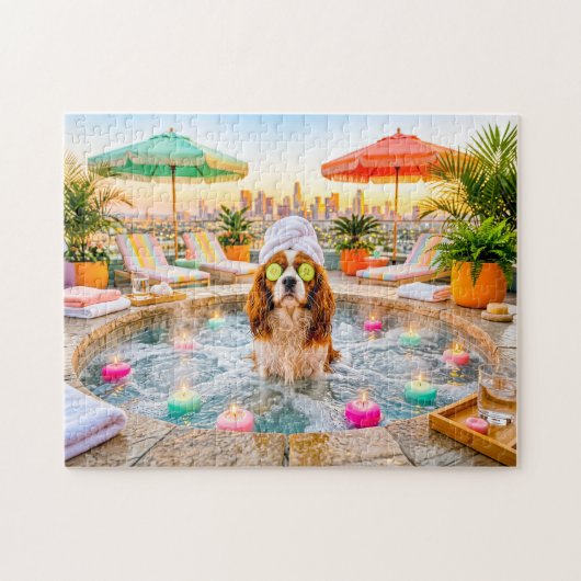 Spaniel im Wellness-Pool Puzzle (Horizontal)