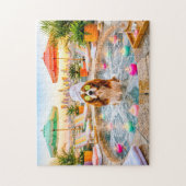 Spaniel im Wellness-Pool Puzzle (Vertikal)