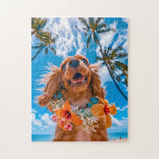 Spaniel Selfie am tropischen Strand Puzzle (Vertikal)