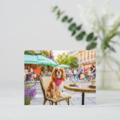 Spaniel-Stadtausflug im Außen-Café Postkarte (Stehend Vorderseite)