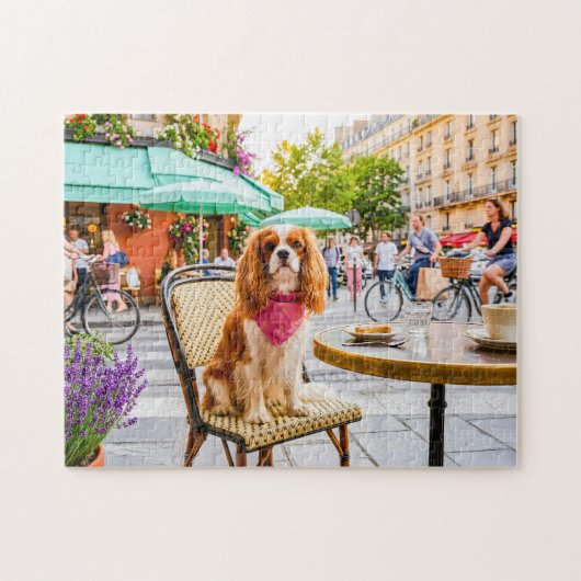 Spaniel Stadtbesuch im Außenbereich eines Cafés Puzzle (Horizontal)