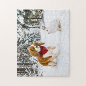 Spaniel trifft Schneehase im Winterwald Puzzle (Vertikal)