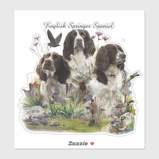 Spaniels "English Springer", Art Aufkleber (Blatt)