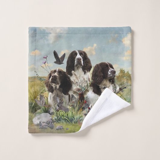 Spaniels "English Springer", Art Badhandtuch Set (Waschlappen)