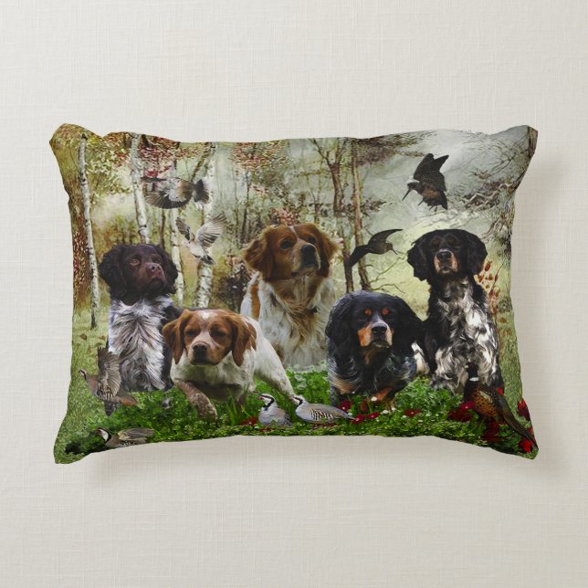 Spaniels in der Bretagne, Vogeljagd Dekokissen (Vorderseite)