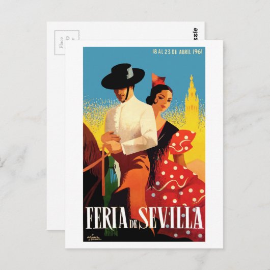 Spanien 1961 Sevilla April Fair Poster Postkarte (Vorne/Hinten)
