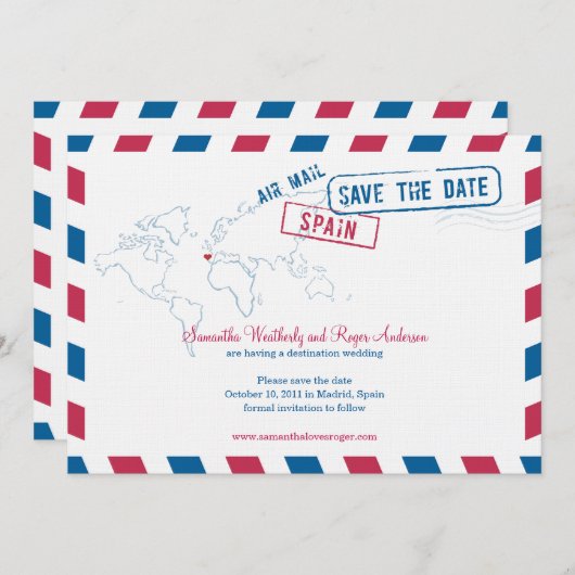 Spanien Air Mail Hochzeit speichern Datum Save The Date (Vorne/Hinten)