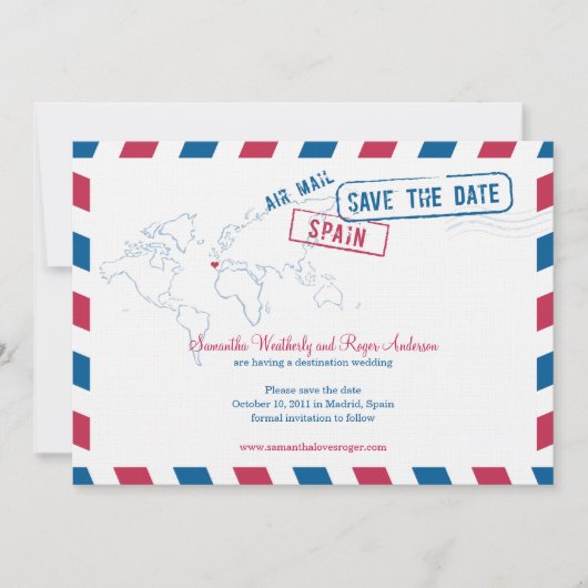 Spanien Air Mail Hochzeit speichern Datum Save The Date (Vorderseite)