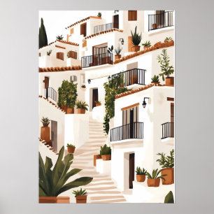 Spanien Andalusien Weißes Dorf Küstenwand Kunst Poster