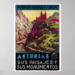 Spanien Asturias Vintage Reiseplaner restauriert Poster