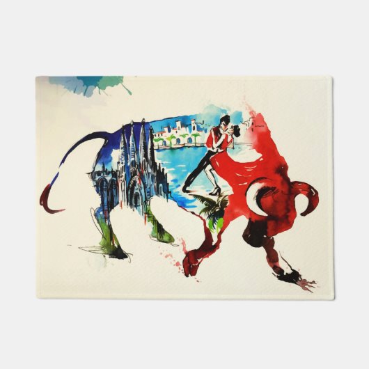 Spanien Bull Vintage Liebe Wasserfarbe Fußmatte (Vorderseite)