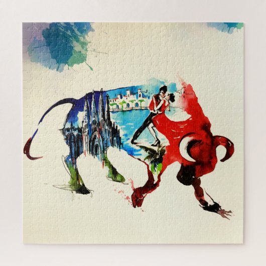 Spanien Bull Vintage Liebe Wasserfarbe Puzzle (Vertikal)